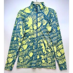 Nike Pro Half Zip Mock Neck Pullover Sz L Blue Yellow Abstract Activewear 1990s
